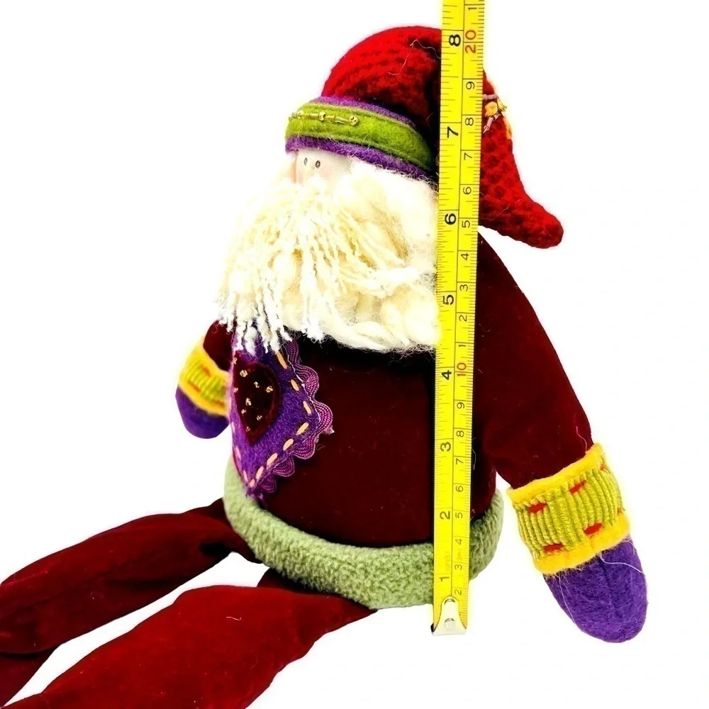 PRIMITIVE Santa Clause Shelf Sitter Christmas Decor Wooden Boots Fuzzy Beard 17”